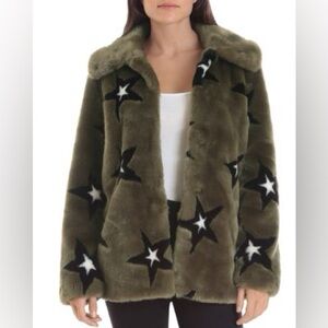 NWOT Avec Les Filles Star Spangled Green Faux Fur Coat XS